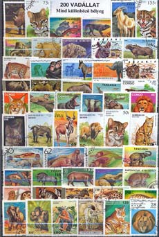 Állatok (csak vad)-200 klf. bélyeg, a csomagban 7 komplett  sorozat is van