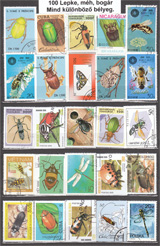 Lepkék, méhek, bogarak-100 klf. bélyeg, a csomagban 5 értékes sorozat