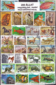 Állatok (négylábú, hal, madár, stb.) 200 klf. bélyeg